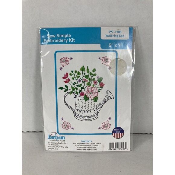 Janlynn Sew Simple Embroidary Kit Watering Can 5 x 7 #997-1705 Made In USA - Picture 2 of 5